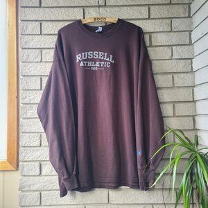 Vintage 'Russell Athletic' faded brown long-sleeve shirt men's XL